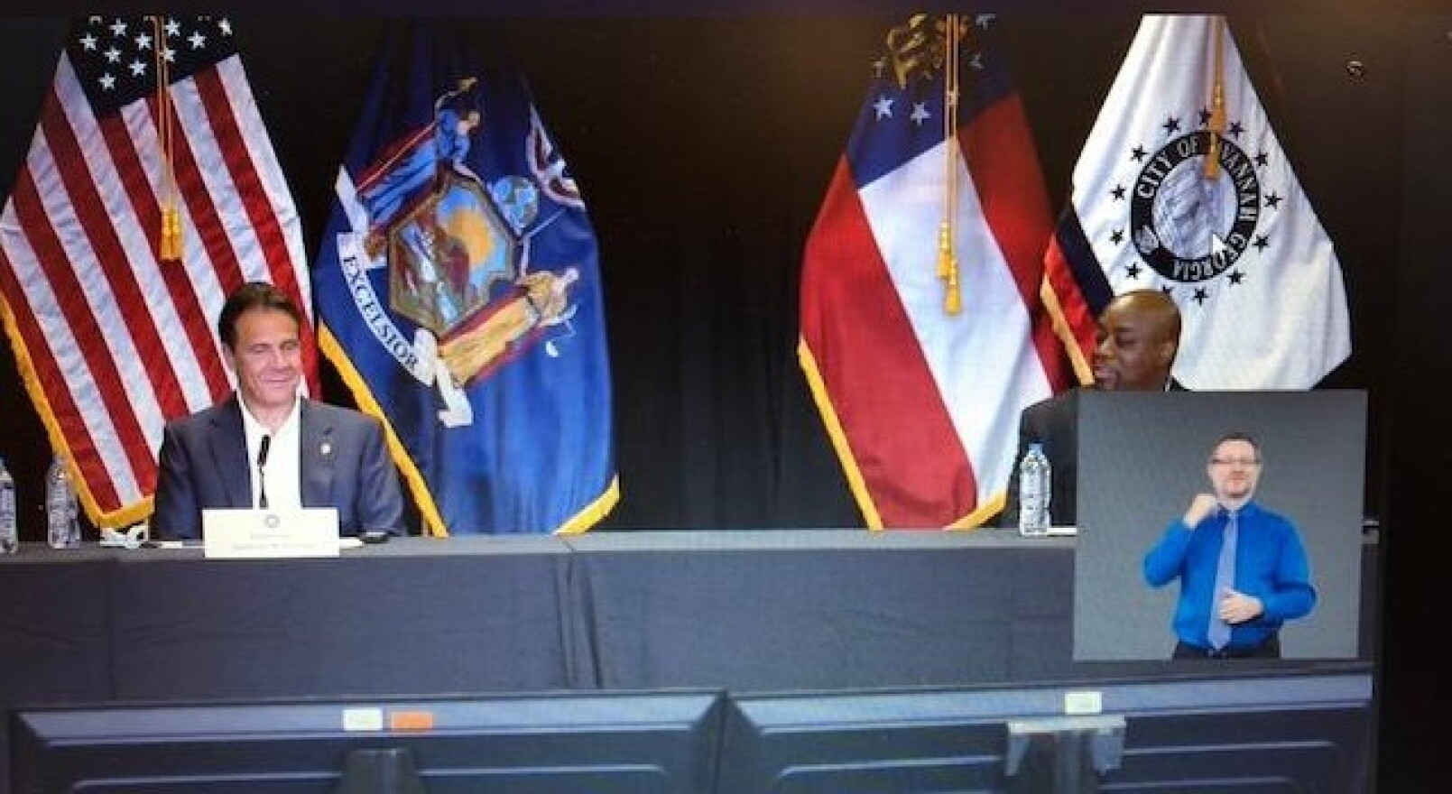 Gov. Andrew  Cuomo with Savannah Mayor Van Johnson in Georgia on Monday.